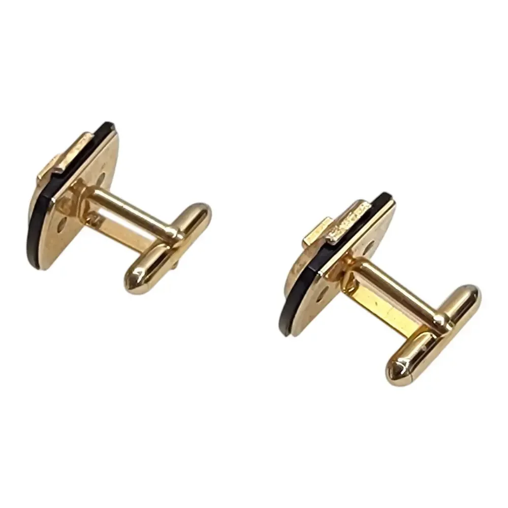 Vintage Swank Initial T Cufflinks Gold Tone Black Monogram Mid Century Mens